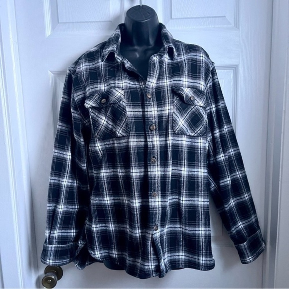 3/30$💥 Jones New York Plaid Flannel Shirt XL Women Black White long sleeve